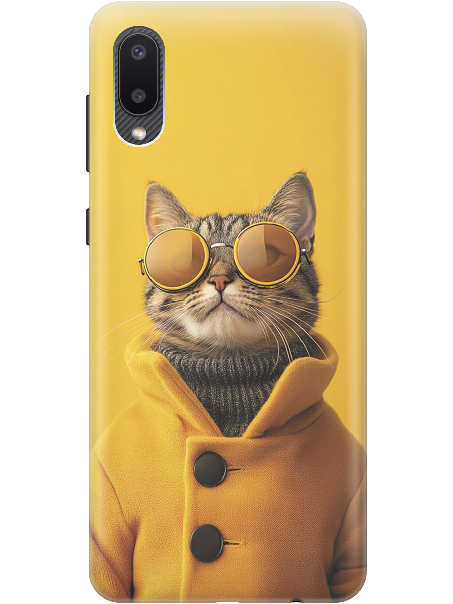 

Силиконовый чехол на Samsung Galaxy A02 с принтом "Котик в желтых очках", Прозрачный;желтый;черный, 724352112