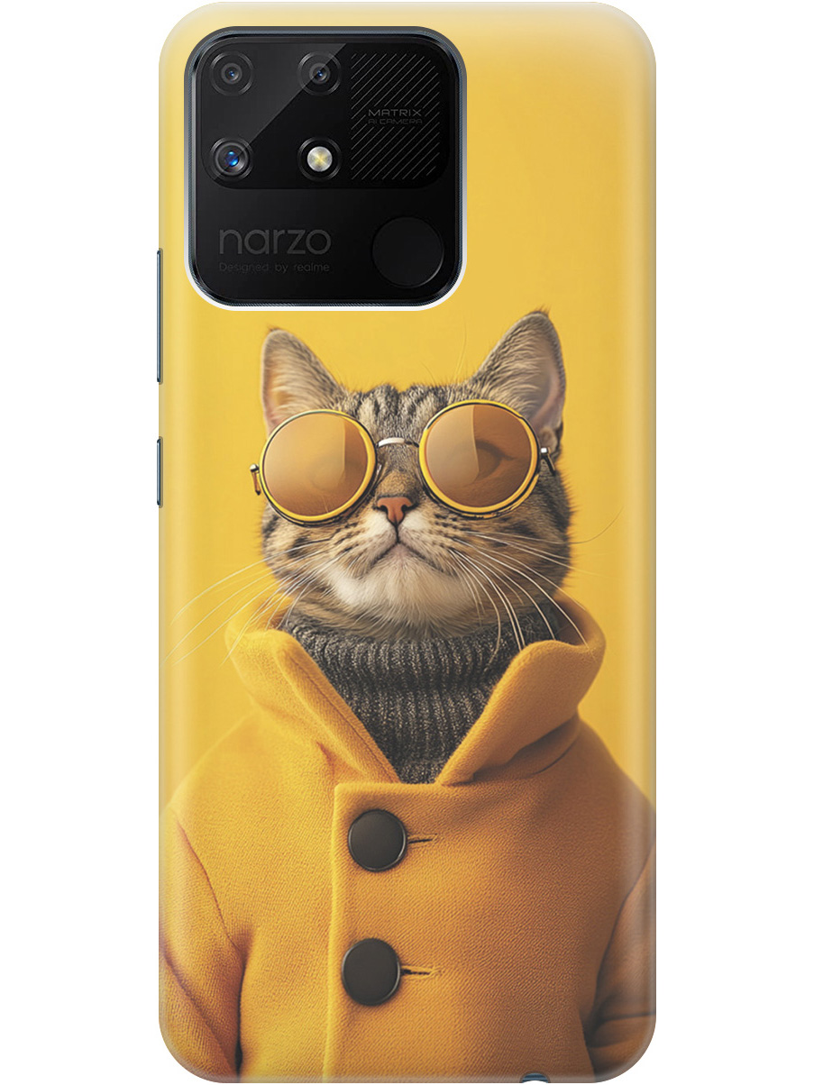 

Силиконовый чехол на Realme narzo 50A с принтом "Котик в желтых очках", Прозрачный;желтый;черный, 740189912