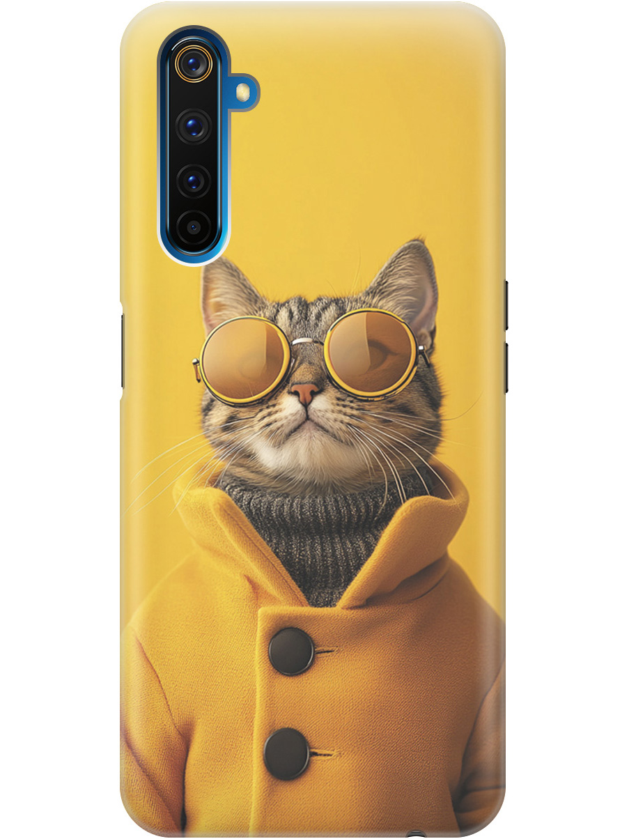 

Силиконовый чехол на realme 6 Pro с принтом "Котик в желтых очках", Прозрачный;желтый;черный, 726149512
