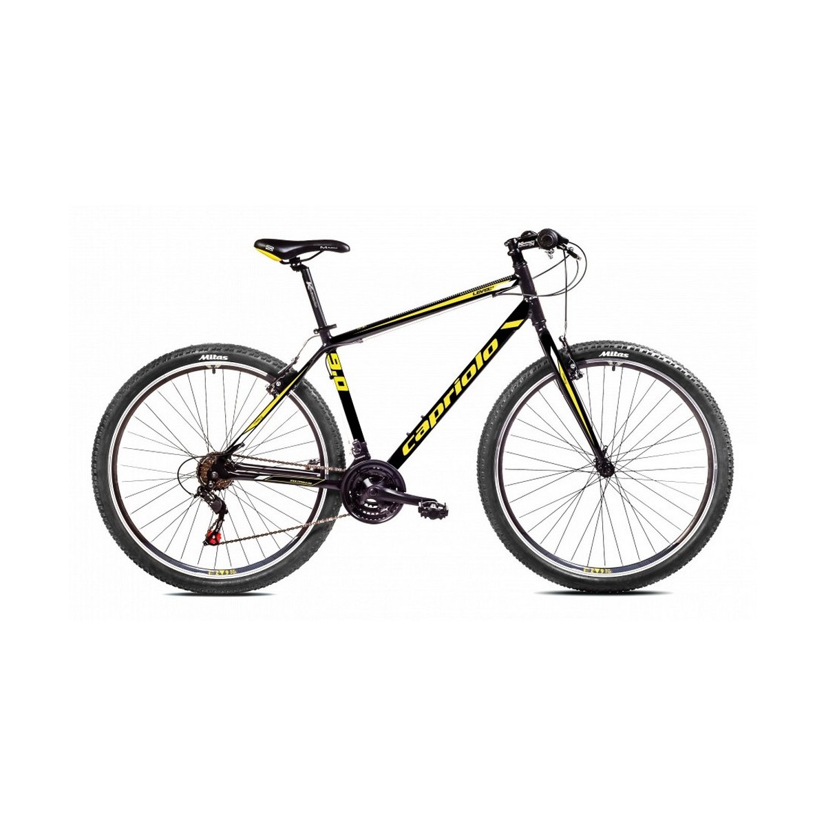 Велосипед CAPRIOLO MTB LEVEL 9.0 29'' 3 X 6, ALU 19'' чёрный - жёлтый - зелёный 2024