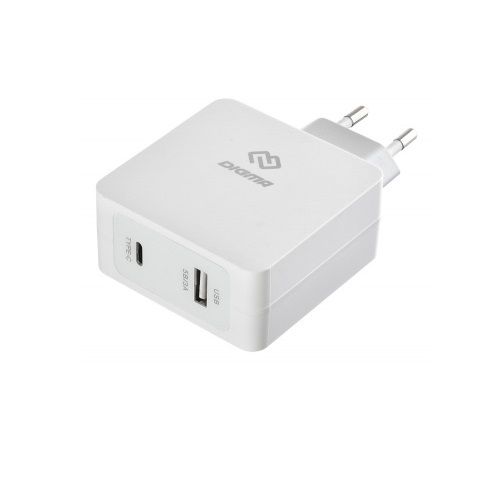 фото Сетевое зарядное устройство digma dgpd-45w-wg, 1xusb; 1xusb type-c, 3 a, white