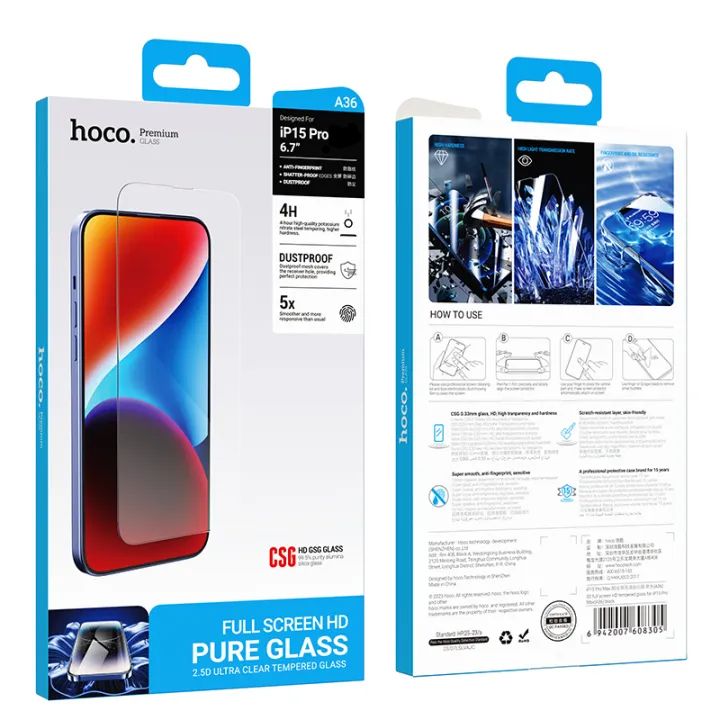 

Защитное стекло HOCO (A36) 3D Ultra Clear для iPhone 15 Pro, A36