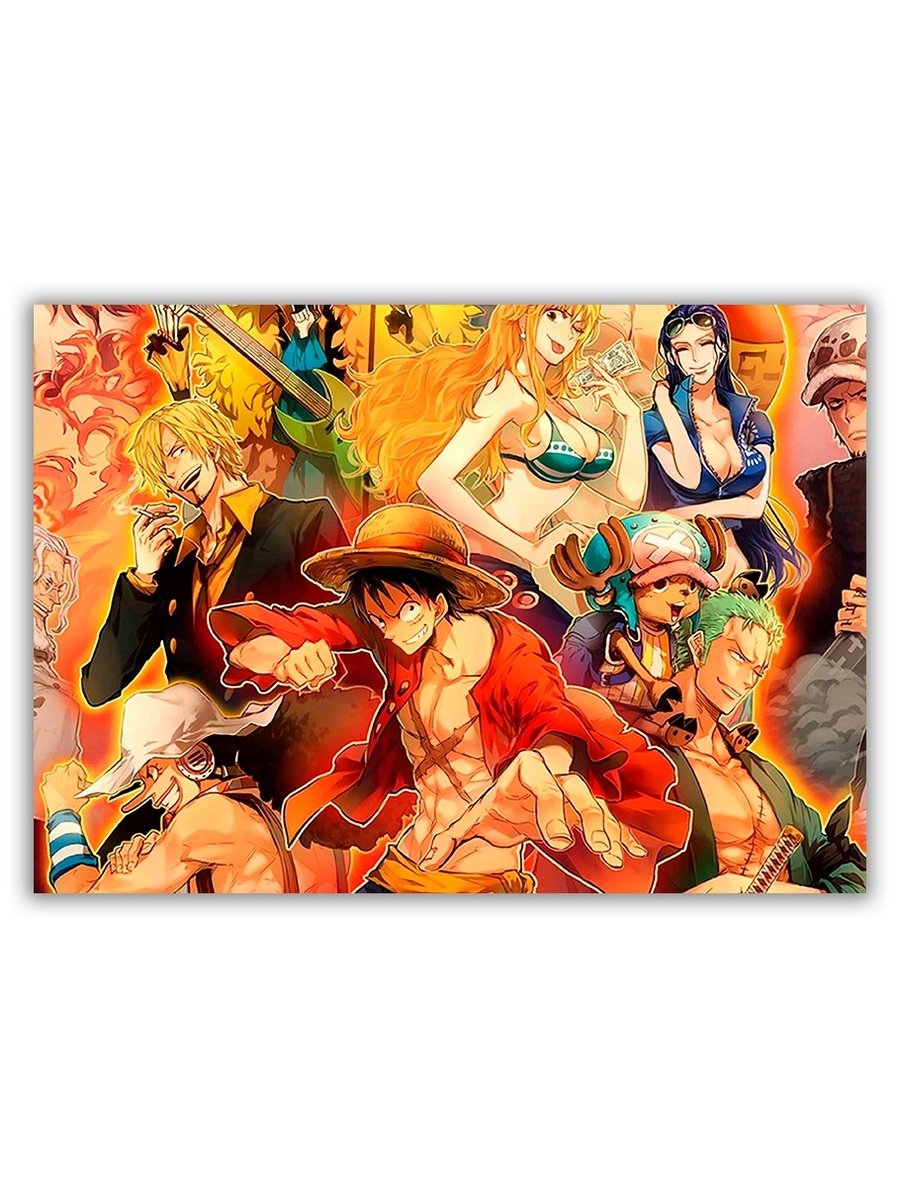 фото Магнит на холодильник drabs большой - a4, one piece, парень в шляпе и с сигаретой, девушки