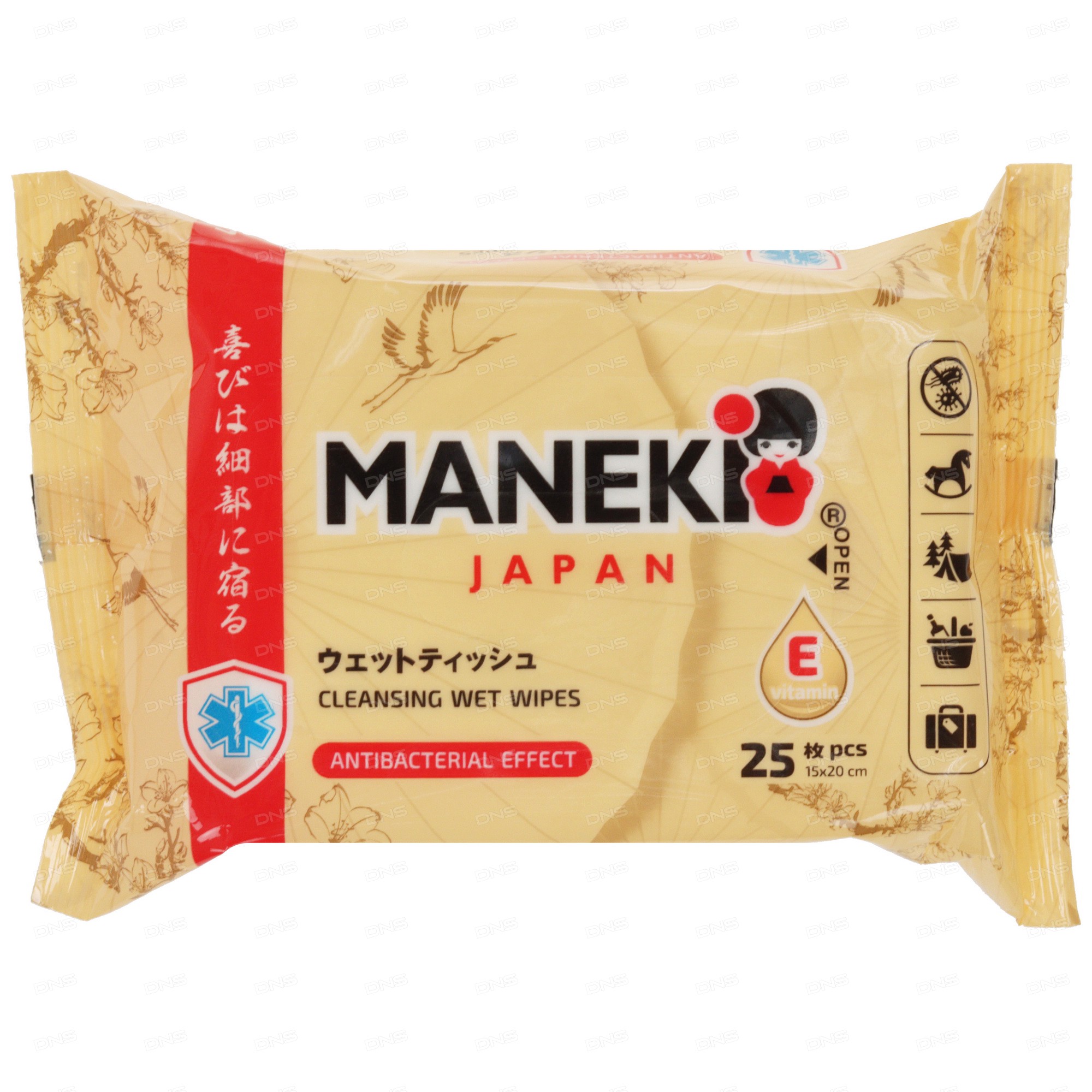 фото Салфетки влажные maneki очищающие и увлажняющие для всей семьи с витамином е 25 шт./упак