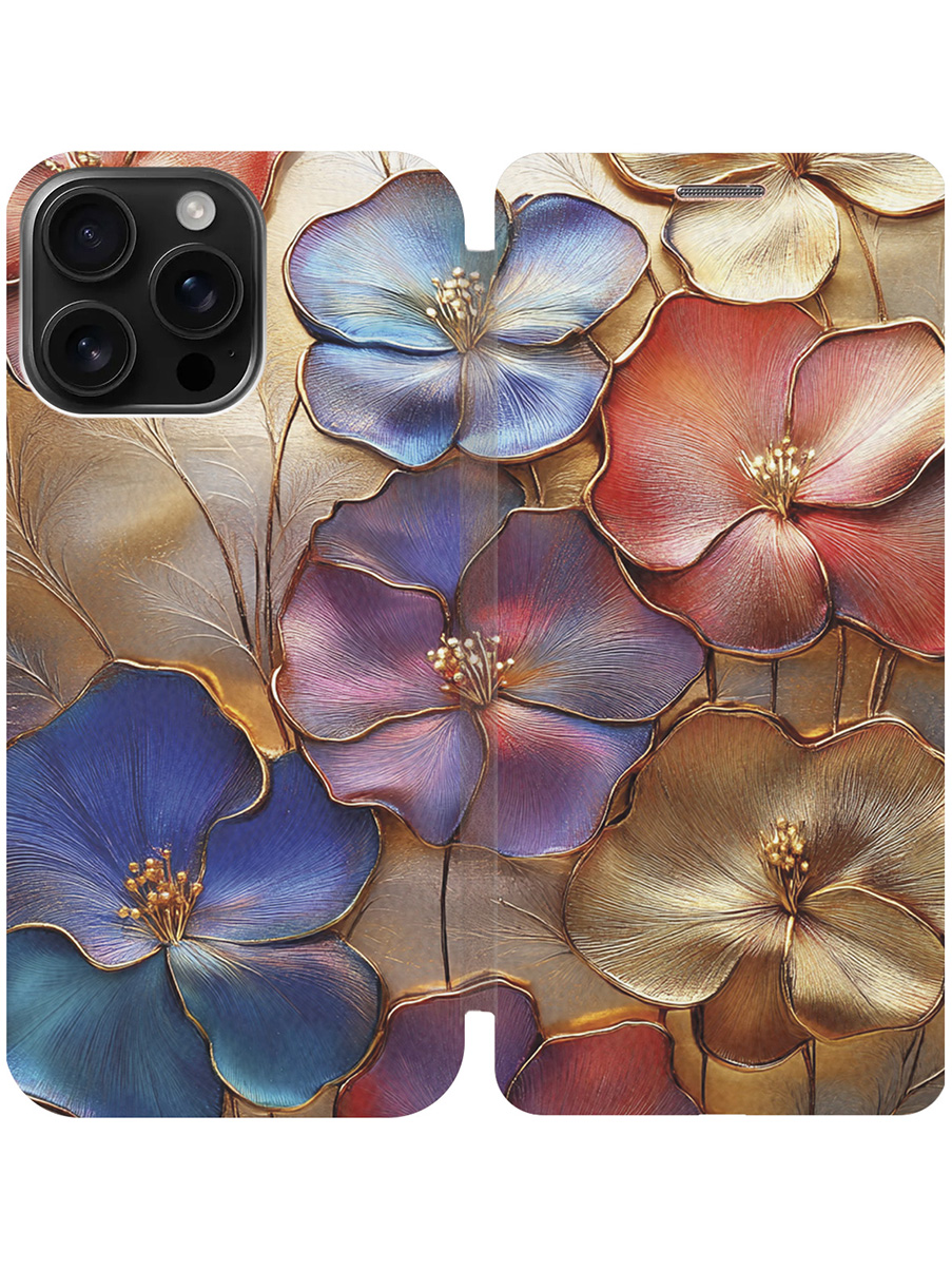 

Чехол-книжка на Apple iPhone 16 Pro Max с принтом "Позолоченные цветы" золотой, Золотистый;красный;синий, 785198324