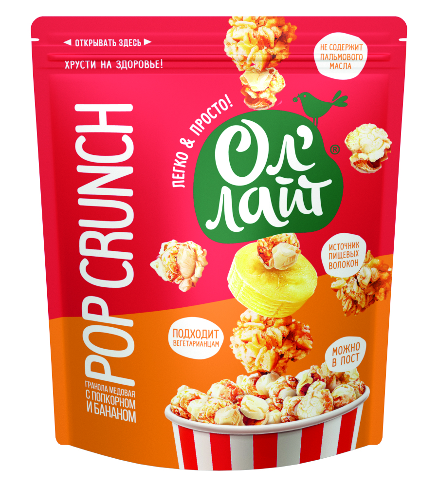 

Гранола Ол'Лайт PopCrunch медовая с попкорном и бананом 40 г