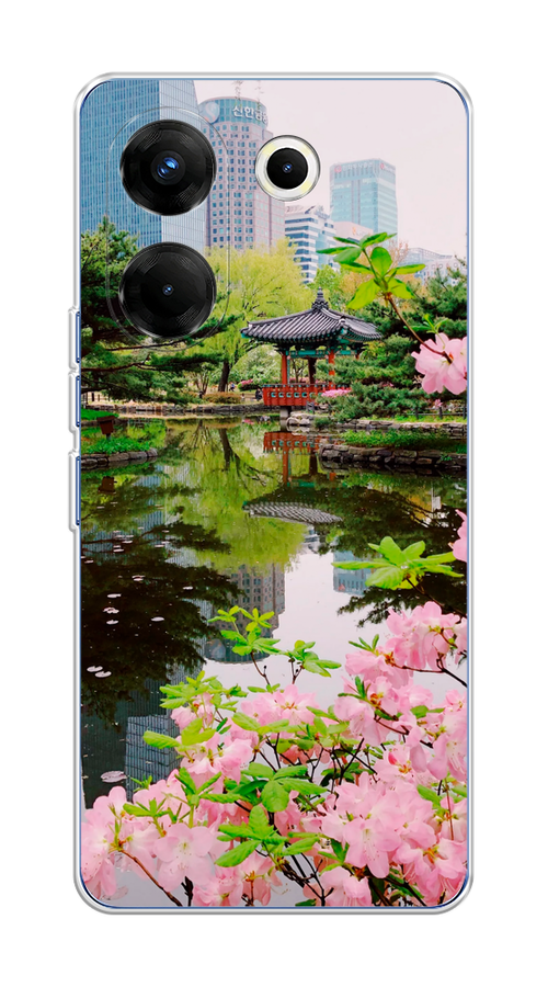 

Чехол на Tecno Camon 20 Pro 5G "Сакура возле озера", Зеленый;розовый;голубой, 304050-2