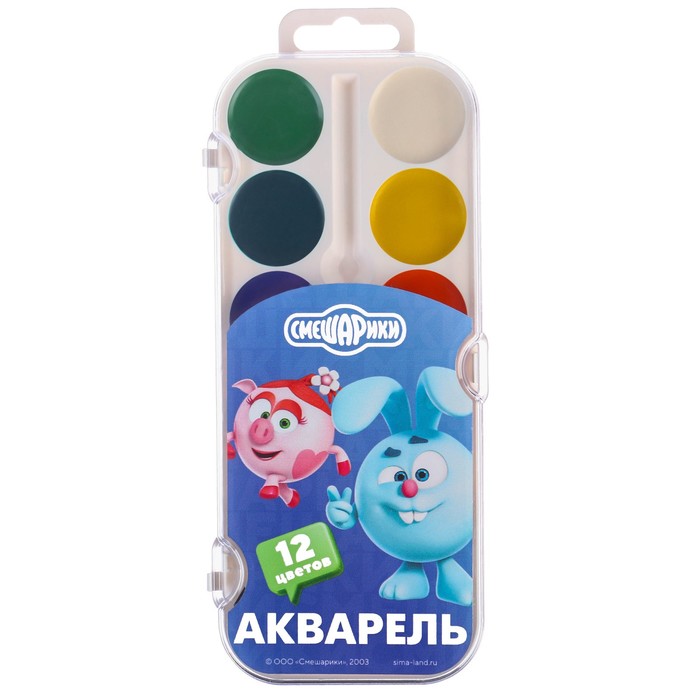 

Акварель медовая «Смешарики», 12 цветов, без кисти, Разноцветный