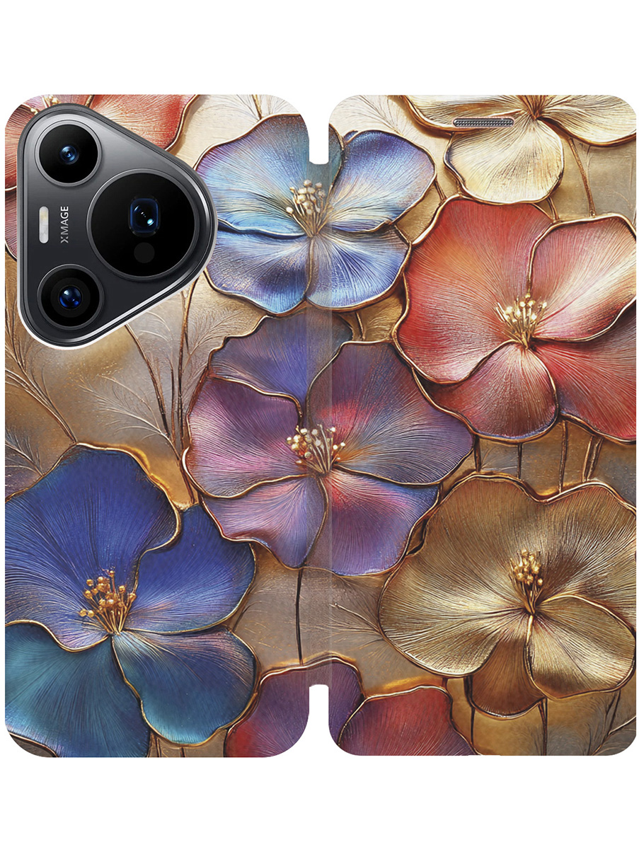 

Чехол-книжка на Huawei Pura 70 Pro / 70 Pro+ с принтом "Позолоченные цветы" золотой, Золотистый;красный;синий, 782625224