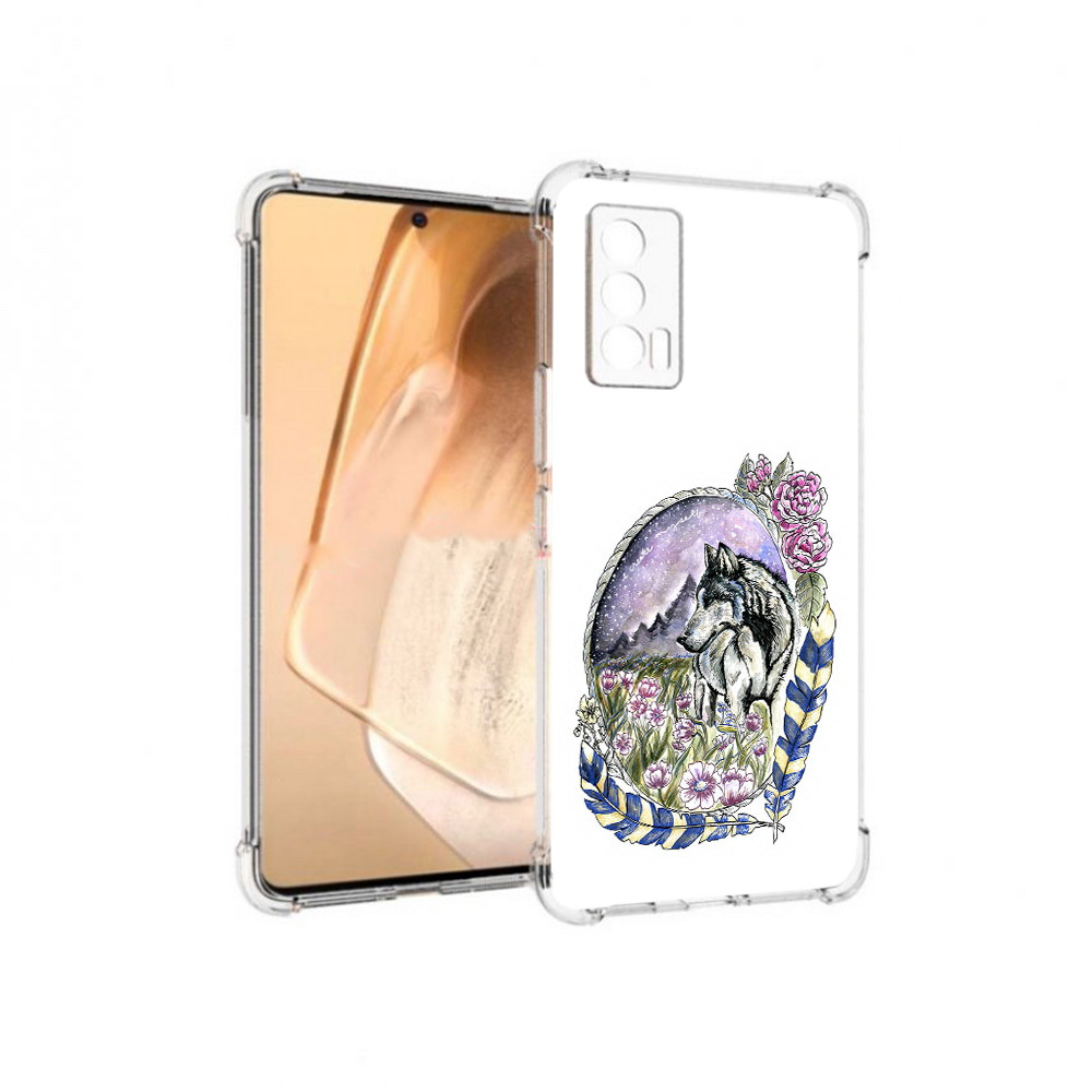 

Чехол MyPads Tocco для Vivo iQOO Neo 5 нарисованный волк в цветах с перьями, Прозрачный, Tocco