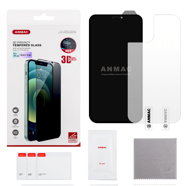 

Защитное стекло ANMAC для iPhone 12 Pro Max Арт. 1137258, Защитное стекло ANMAC для iPhone 12 Pro Max + пленка назад 3D Privacy с сеточкой