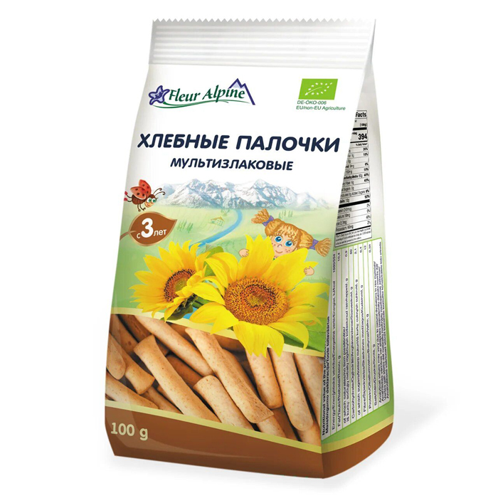 Хлебные палочки Fleur Alpine Organic мультизлаковые с 3 лет 100 г сухарики детские fleur alpine органик мини с изюмом и клюквой с 3 х лет 100 г