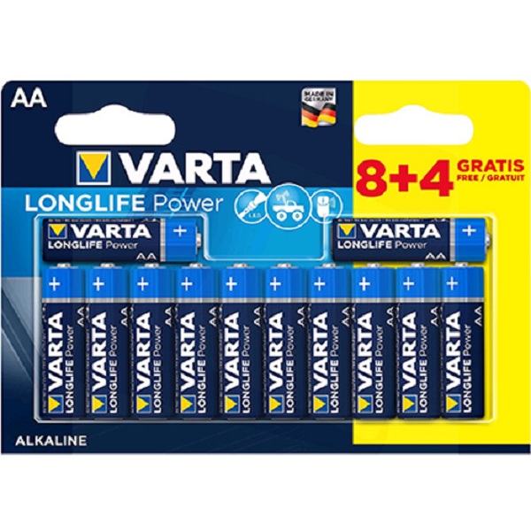 Батарейка AA щелочная Varta LR6-12BL 8+4 Longlife Power в блистере 12шт. 04906121472