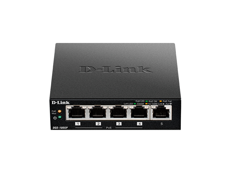 

Коммутатор D-Link DGS-1005P/A1A Black, DGS-1005P