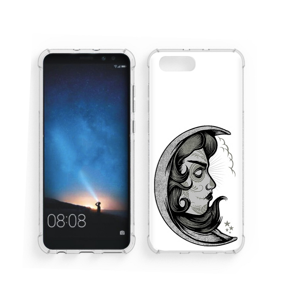 

Чехол MyPads Tocco для Honor V10 черно белая луна с лицом (PT98539.62.680), Прозрачный, Tocco