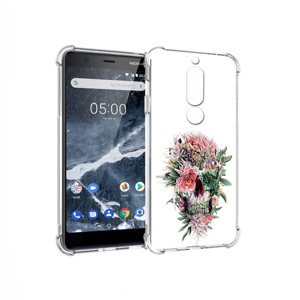 

Чехол MyPads Tocco для Nokia 5.1 череп из цветов (PT114144.121.677), Прозрачный, Tocco