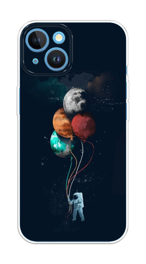 

Чехол на Apple iPhone 15 "Космонавт с шариками", Разноцветный, 15550-1