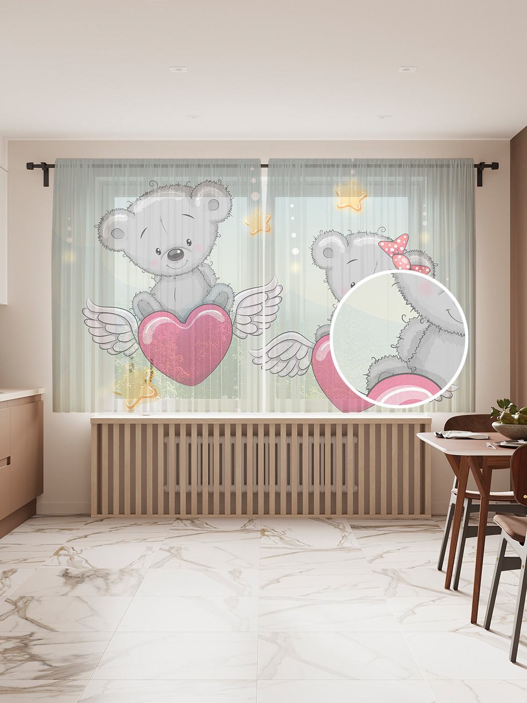 

Фототюль JoyArty "Мишки в полете", 145x180 см (2 полотна со шторной лентой + 50 крючков), Мишки в полете