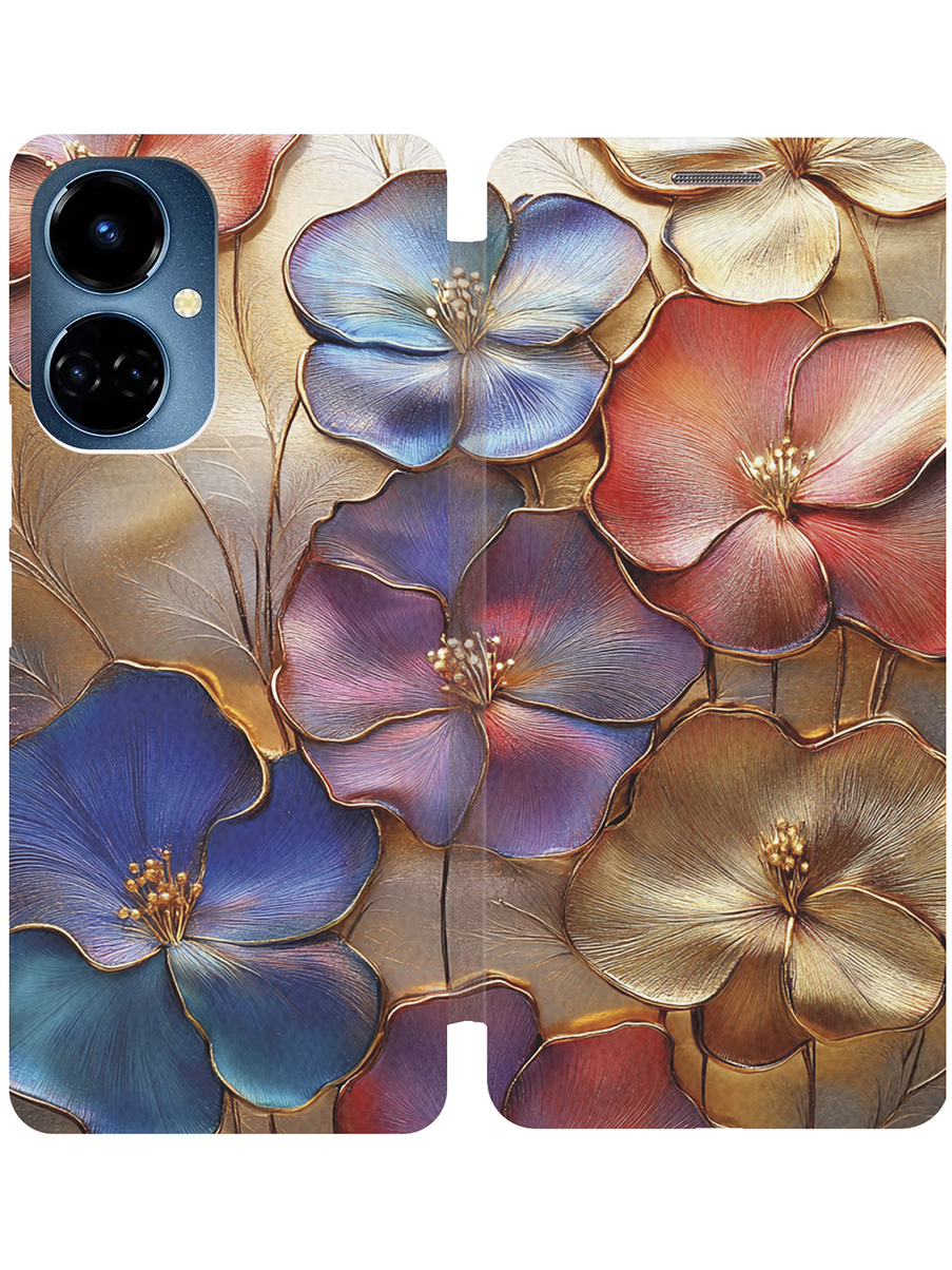 

Чехол-книжка на Tecno Camon 19 / 19 Pro с принтом "Позолоченные цветы" золотой, Золотистый;красный;синий, 778675824