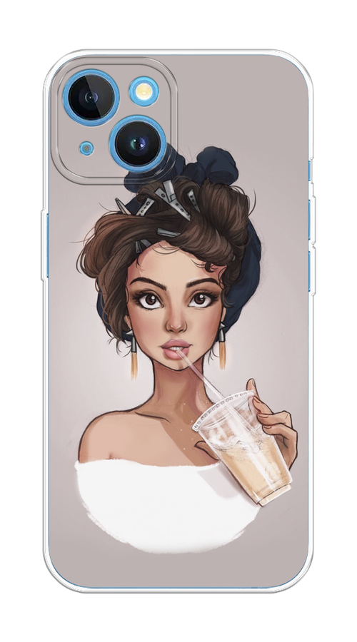 

Чехол на Apple iPhone 15 "Девушка с фраппе", Серый, 15550-1