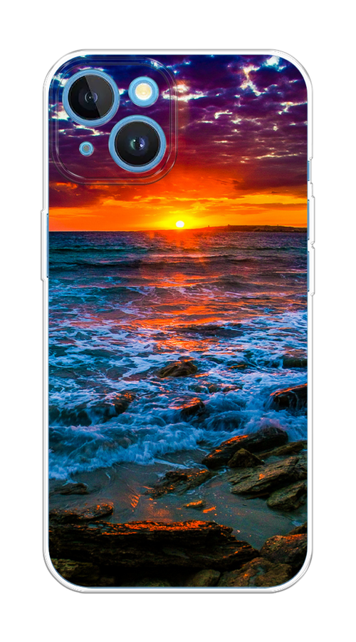 

Чехол на Apple iPhone 15 "Закат 1", Оранжевый;синий, 15550-1