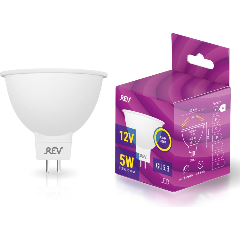 

REV Лампа светодиодная LED MR16 GU5.3 5W 420Лм, 3000K, теплый свет, 12V , 32371 6