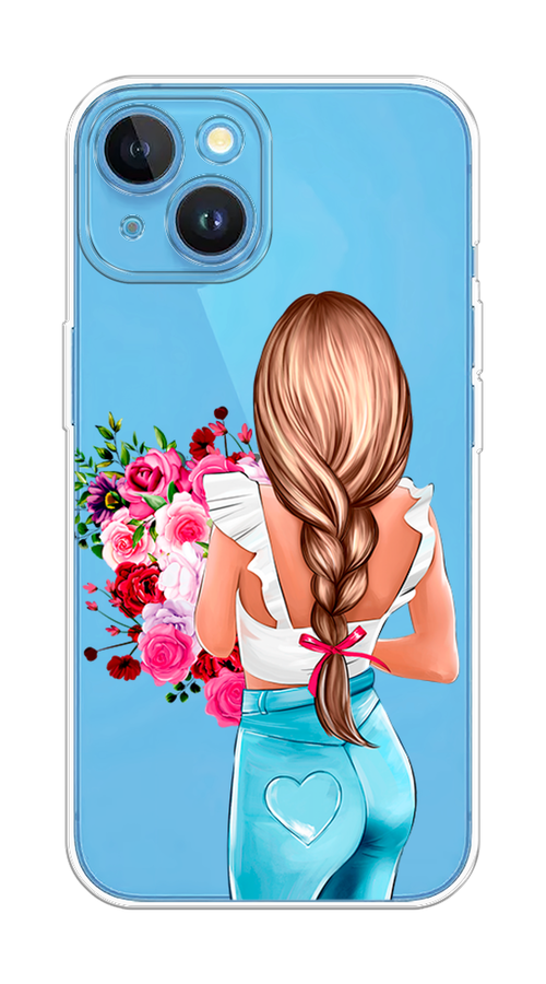 

Чехол на Apple iPhone 15 "Девушка с цветами", Коричневый;розовый;бирюзовый, 15550-1