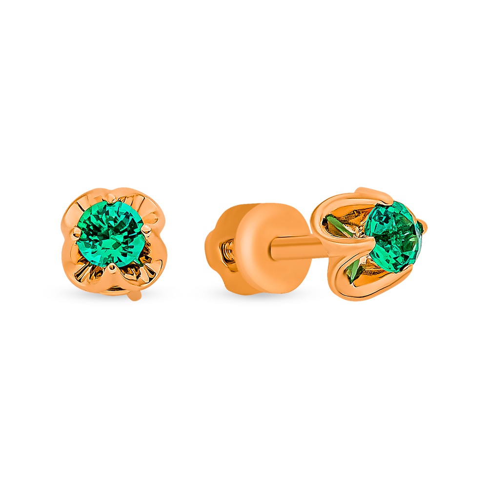 

Серьги пусеты из красного золота 585Gold 199000070, изумруд искусственный, 199000070
