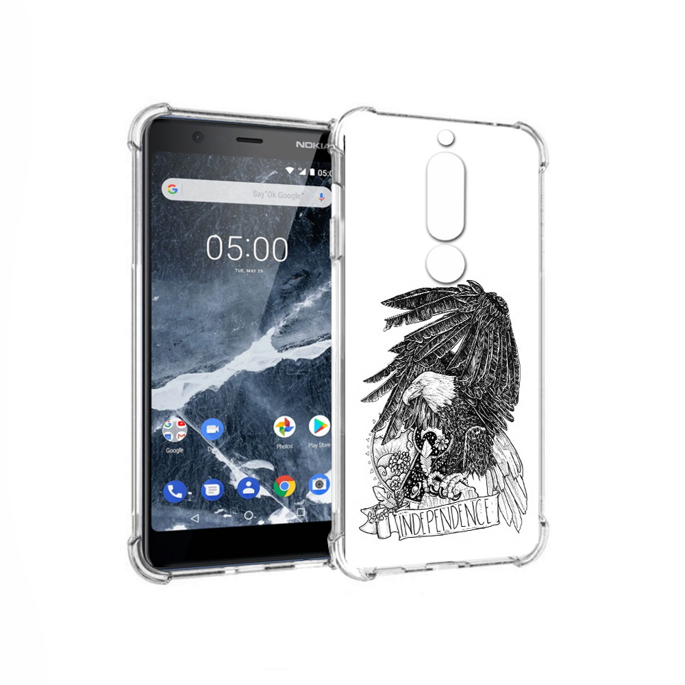 

Чехол MyPads Tocco для Nokia 5.1 черно белый сокол (PT114144.121.688), Прозрачный, Tocco