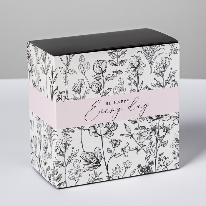 

Коробка складная «Be happy», 14 х 14 х 8 см, Белый;черный