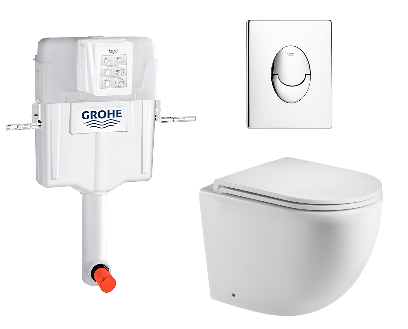 

Комплект: смывной бачок Grohe + унитаз Merzbach + кнопка хром