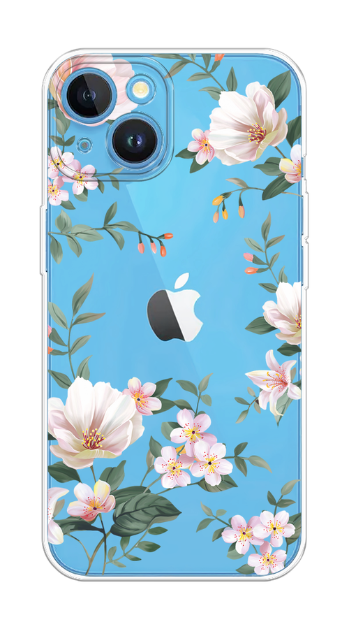 

Чехол на Apple iPhone 15 "Beautiful white flowers", Бежевый;зеленый, 15550-1