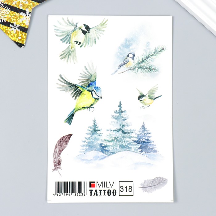 

Татуировка на тело MilvTattoo Синички 10х15 см, Разноцветный, Новый год 2023
