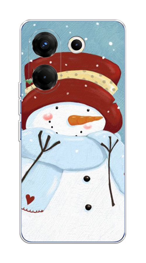 

Чехол на Tecno Camon 20 Pro 5G "Застенчивый снеговик", Голубой;белый;красный, 304050-5
