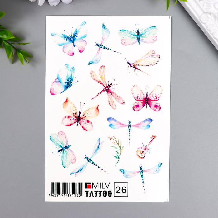 

Татуировка на тело MilvTattoo Стрекозы 10х15 см, Разноцветный