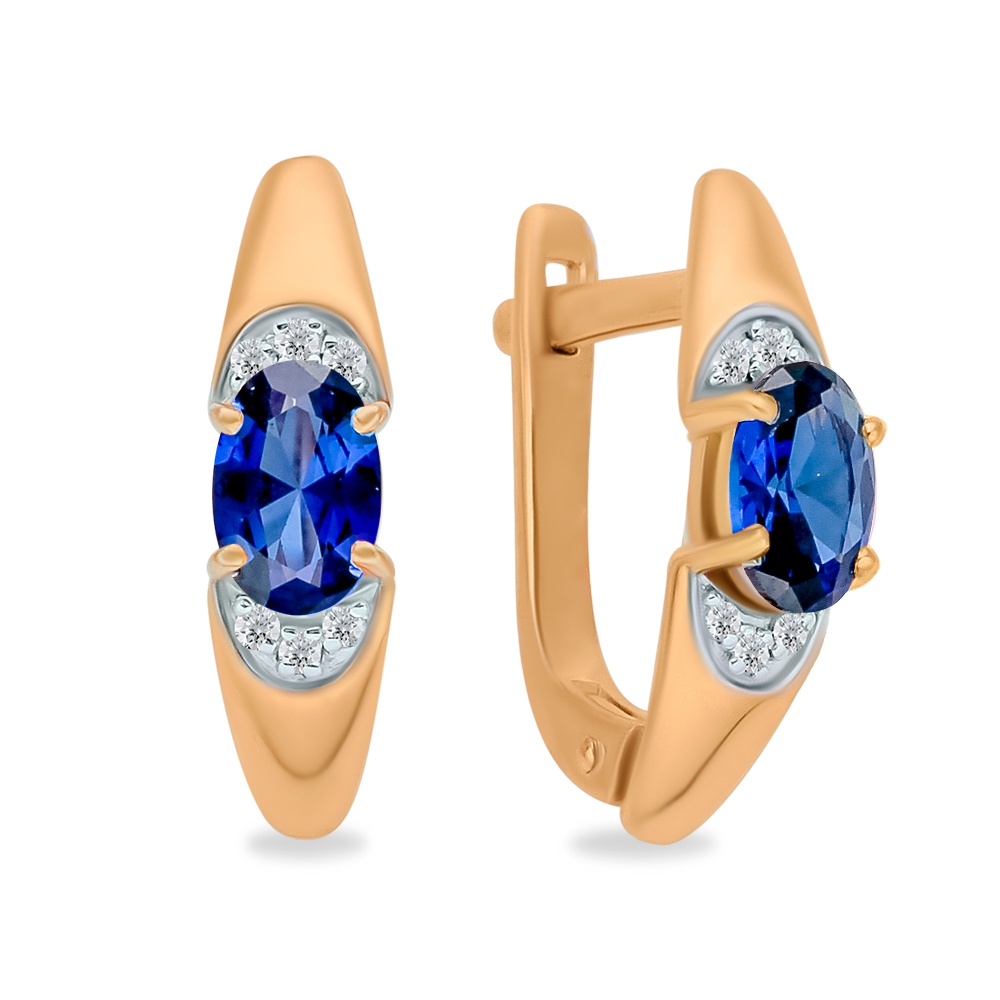 

Серьги из красного золота 585Gold 102007204, сапфир искусственный/бриллиант, 102007204