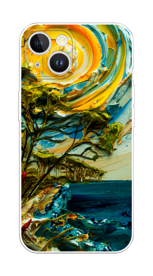 

Чехол на Apple iPhone 15 Plus "Солнце живопись", Желтый;синий, 15650-1