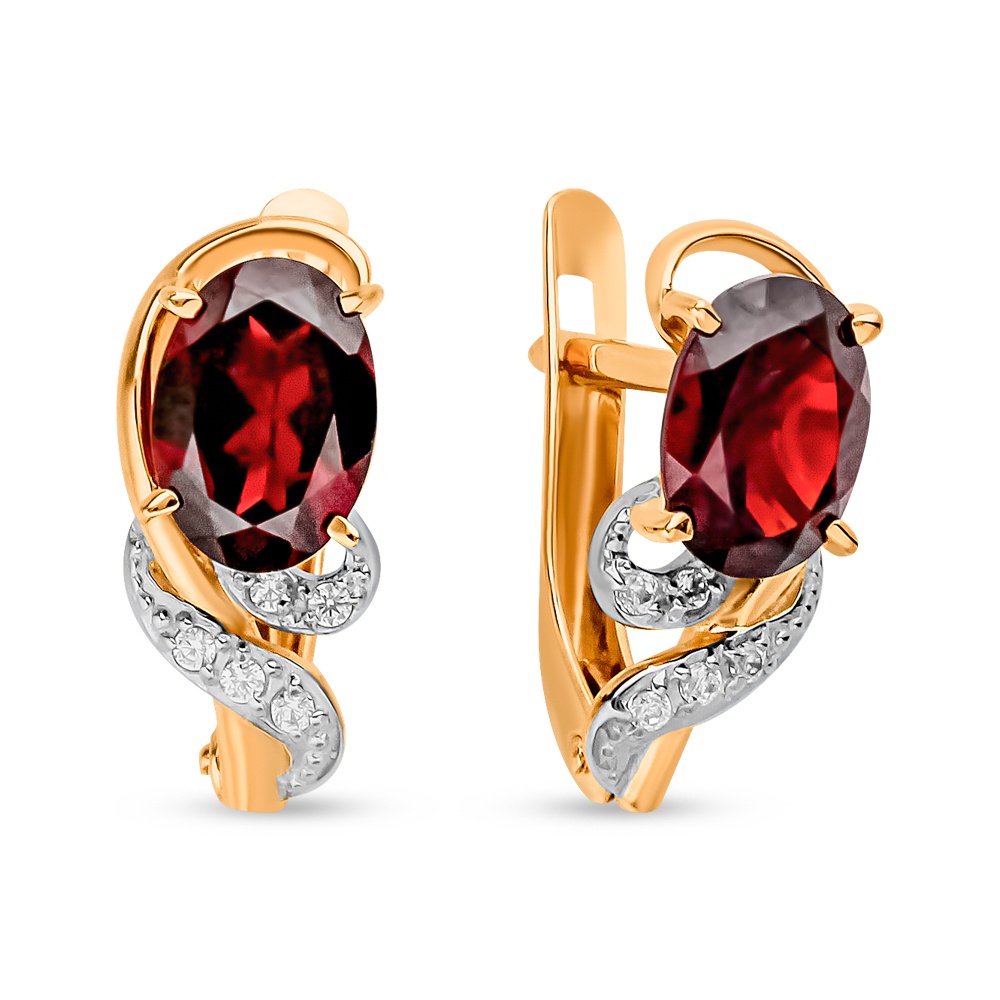 

Серьги из красного золота 585Gold 202008355, гранат/фианит, 202008355