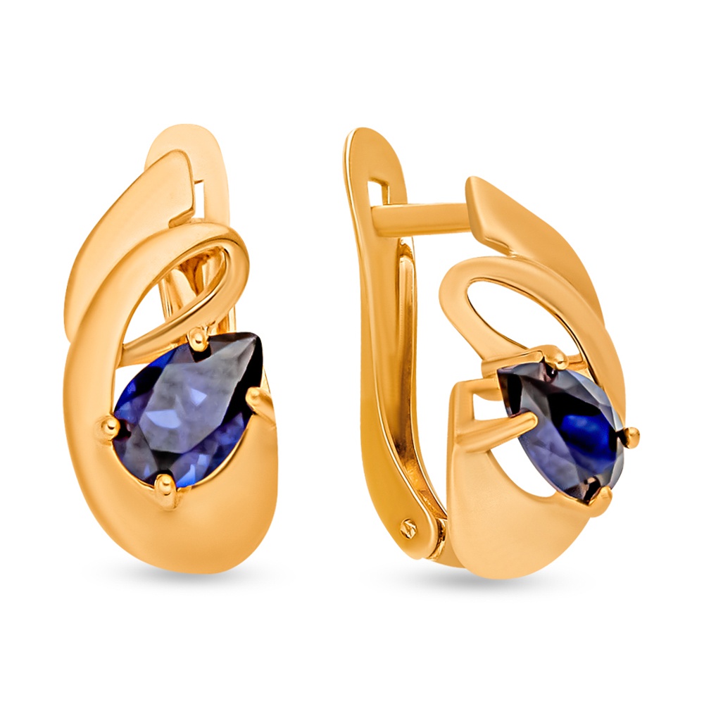

Серьги из красного золота 585Gold 102007495, сапфир искусственный, 102007495