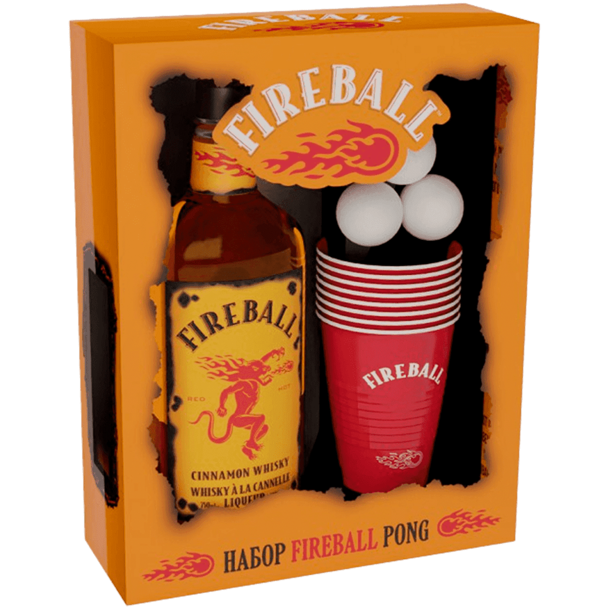 фото Спиртной напиток fireball 0,75 л в подарочной упаковке + набор для бир-понга