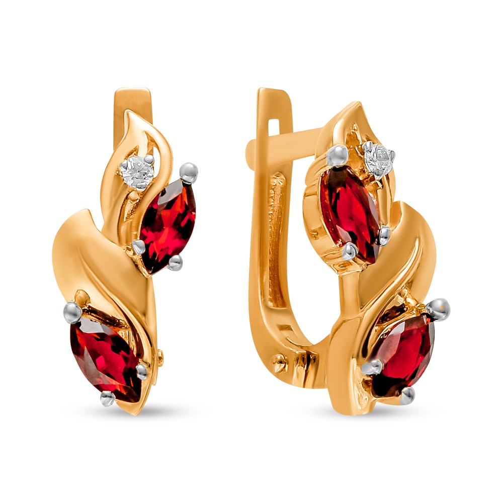 

Серьги из красного золота 585Gold 202008768, гранат/фианит, 202008768