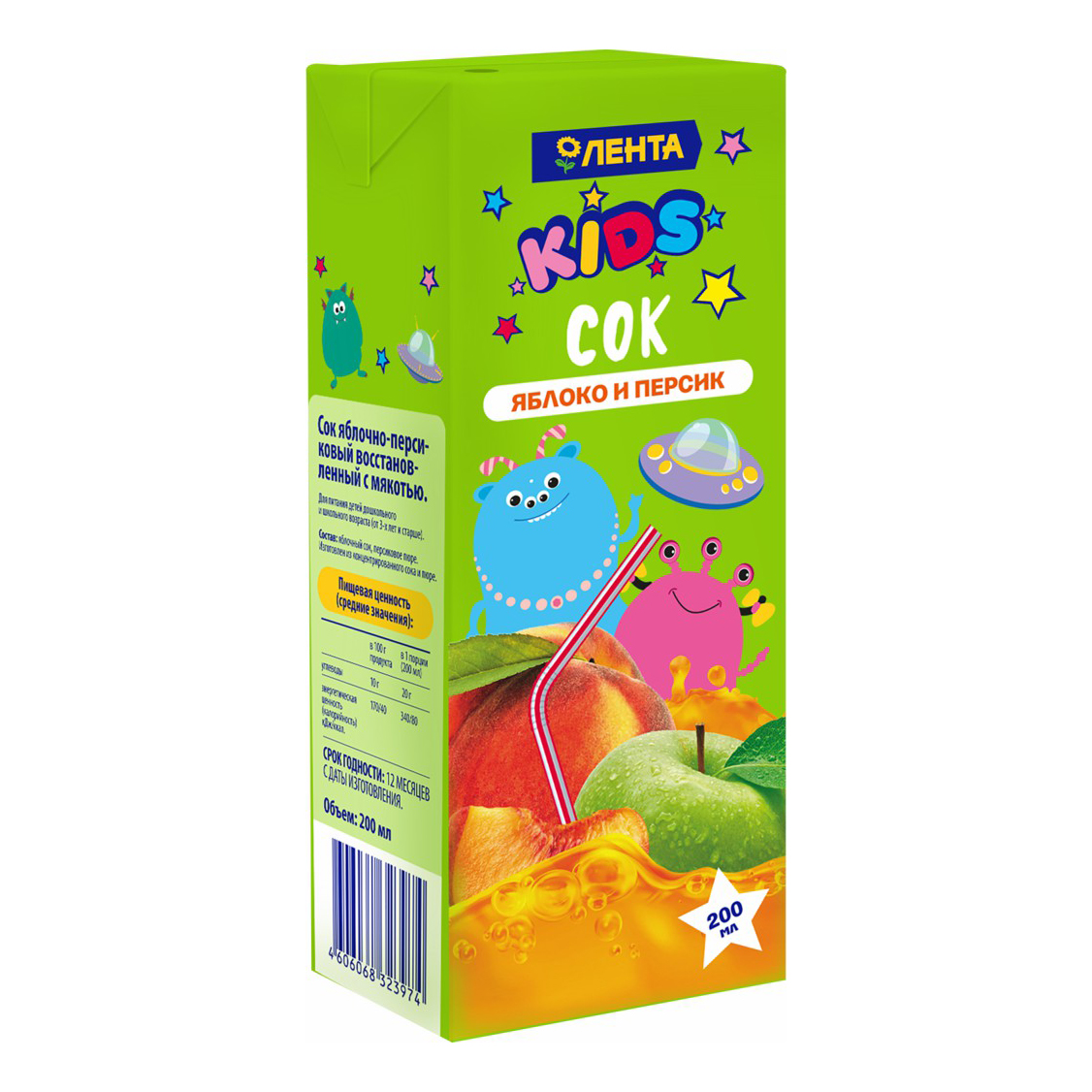 

Сок Лента Kids Яблочно-персиковый восстановленный с мякотью 0,2 л