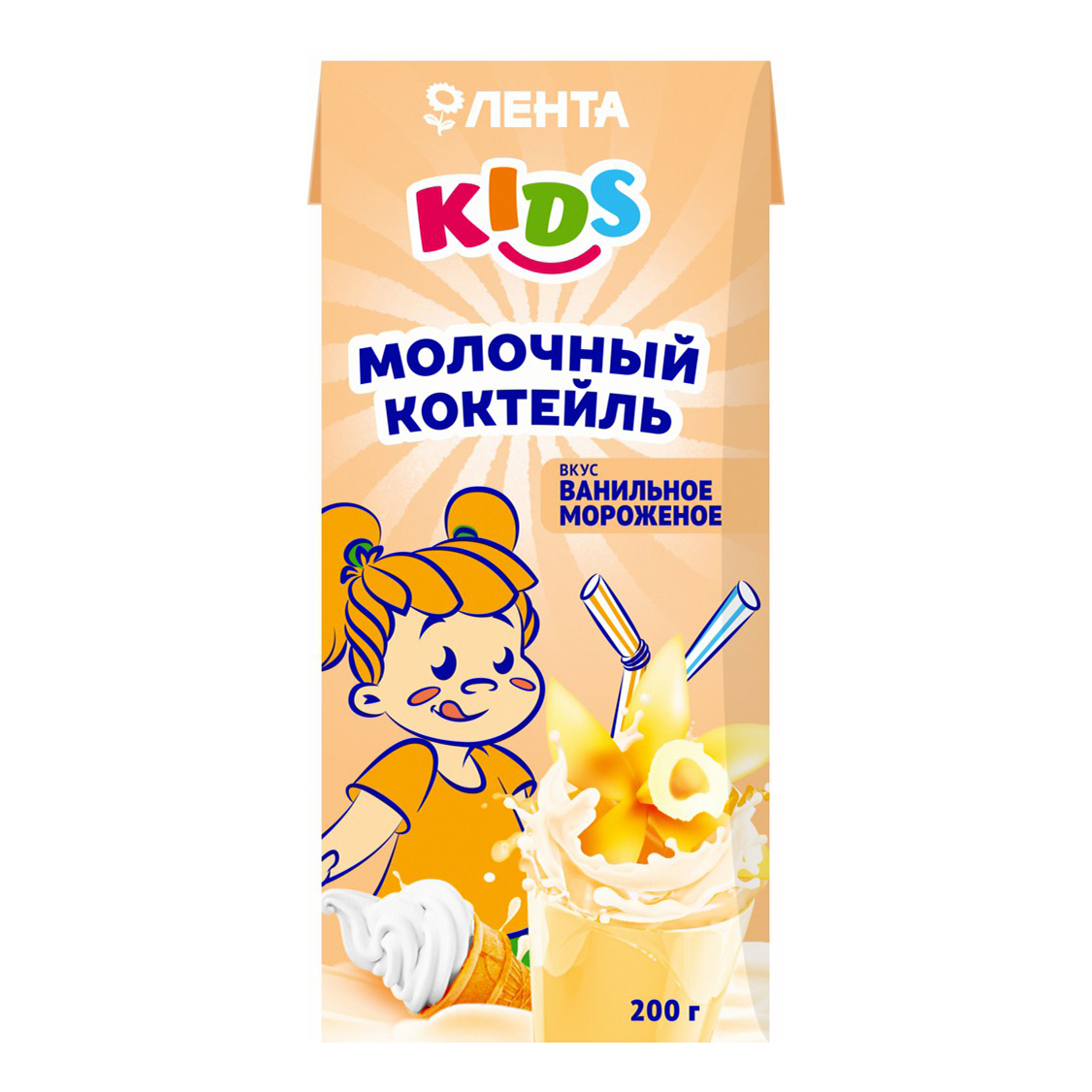

Коктейль молочный Лента Kids Ванильное мороженое 3,2% без змж 200 г