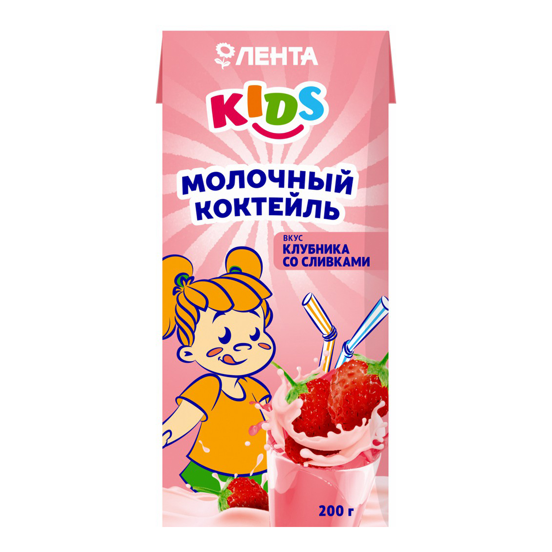 

Коктейль молочный Лента Kids Клубника со сливками 3,2% без змж 200 г