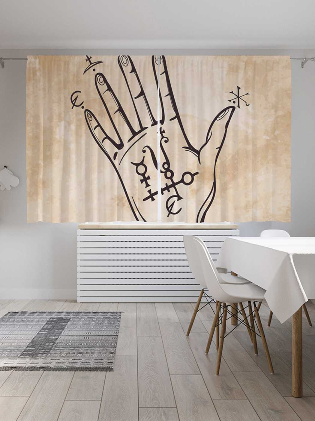 фото Классические шторы joyarty "символы на руке", серия oxford delux, 2 полотна 145x180 см