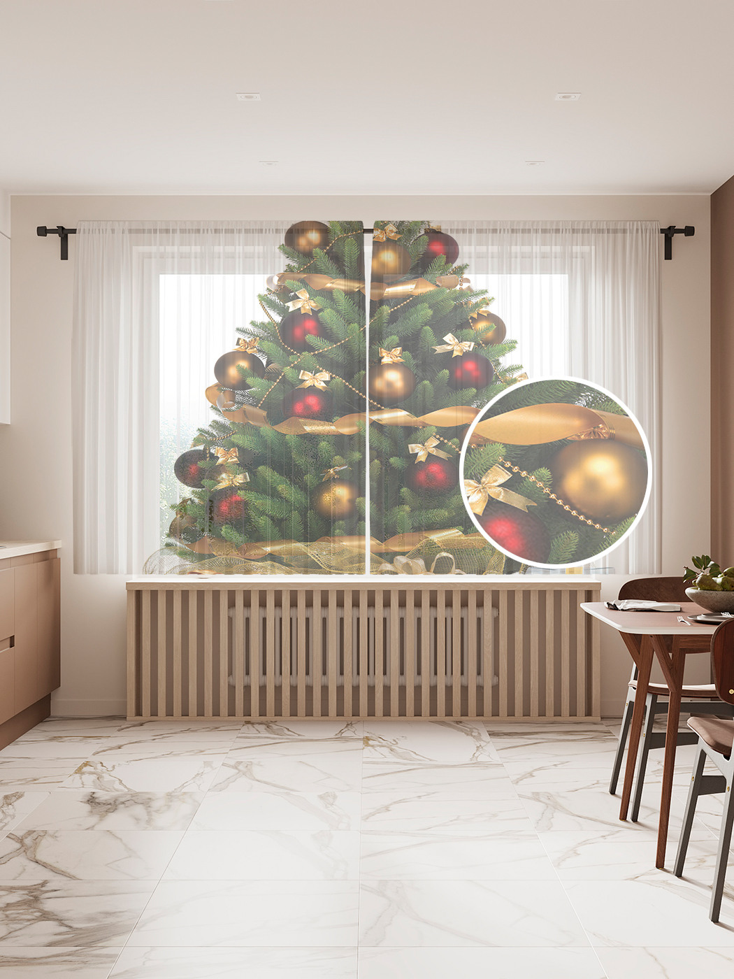 фото Фототюль joyarty "новогодняя елка", 145x180 см (2 полотна со шторной лентой + 50 крючков)