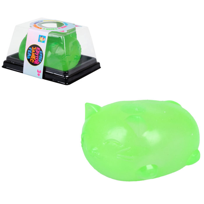 Игрушка-антистресс 1toy Крутой замес Супергель зелёный котик 6*7,7см 1toy игрушка для пускания мыльных пузырей зелёный крокодил