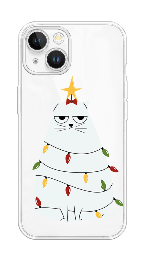 

Чехол на Apple iPhone 15 Plus "Котик в гирлянде", Белый;красный;желтый, 15650-1
