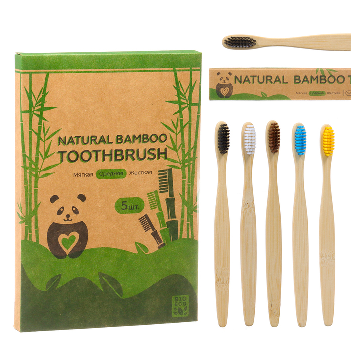 Зубная щетка Bio Eco бамбуковая средняя, микс цветов, 5 шт дали миры и символы астахов а