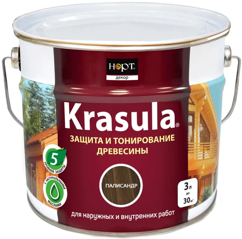 Защитно-декоративный состав KRASULA Палисандр 3 л состав для защиты и тонирования древесины ярославские краски